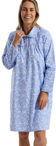 Marlon Womens Candace 40 Length Brushed Cotton Printed Peter Pan Collar Nightgown, Pretty Blue, 8-10
