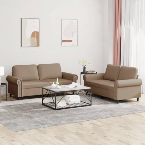 HFXHIJXQ Sofá de 2 plazas marrón capuchino cuero sintético 152×77×80 cm con cojín metal/madera contrachapada salón