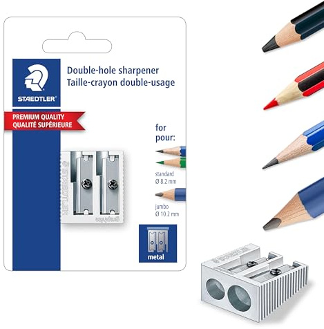 Staedtler 510 20 BKDST Afilalápiz Doble de Acero Inoxidable, Blíster con 1 Sacapuntas de Metal