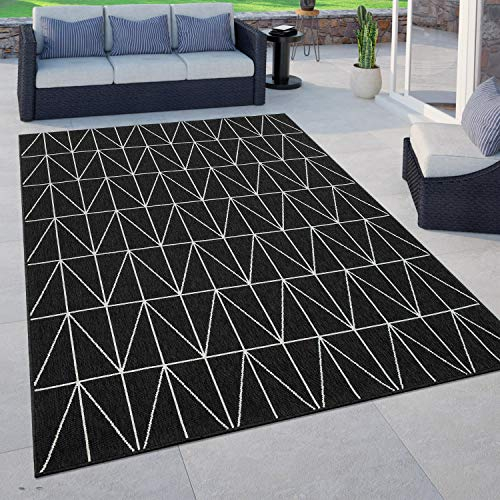 Paco Home Outdoor Teppich wetterfest Skandinavisch für Terrasse, Balkon & Garten pflegeleicht & robust Modernes Design Indoor & Outdoor geeignet, Grösse:80x150 cm, Farbe:Schwarz