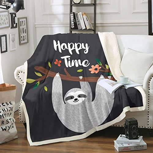 Cartoon Faultier Kuscheldecke Niedliches Tiermuster Decke Äste Wohndecke für Kinder Kleinkind Jungen Mädchen Mädchen Mikrofaser Blumenblumen Flanell Fleecedecke Raumdekor Couchdecke 150x200cm