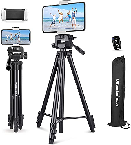 UBeesize 60 Handy Stativ, Kamera Stativ mit Tablett Handyhalter Stativ Smartphone Bluetooth Fernbedienung Ausziehbares Reise Leichtgewicht, Schwarz