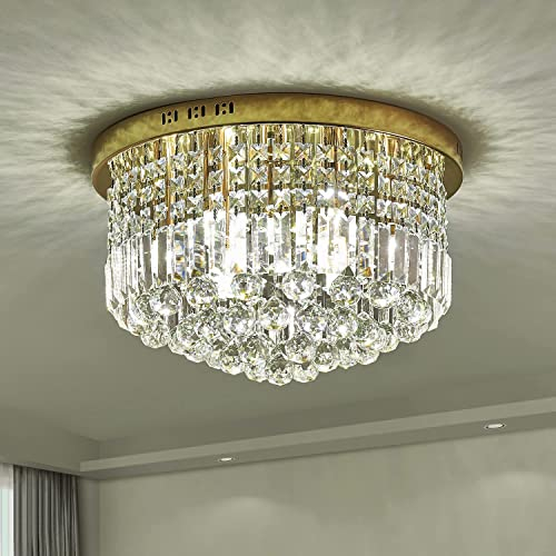 Saint Mossi Lampadario in oro a 9 luci Lampadario moderno K9 Lampadario a soffitto in cristallo con goccia di pioggia Lampada da soffitto a incasso per sala,28 cm x diametro 50 cm