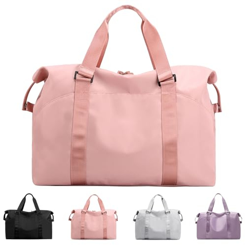 SIVENKE - Bolsa de deporte para mujer y hombre, con compartimento húmedo, bolsa de ocio plegable para gimnasio, compras, fin de semana, Rosa, 46 x 20 x 31 cm, bolsa