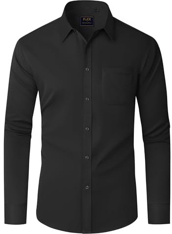 J.VER Black Shirts Men Long Sleeve Stretch Wrinkle Free Formal Dress Shirt Business Casual Work Wedding Button Down Shirts with Pocket S