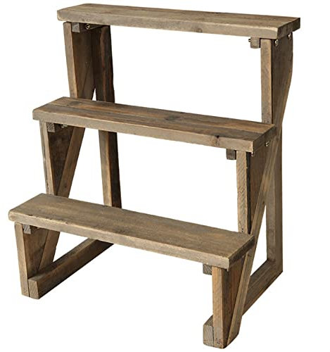 NEWCES Plante Présentoir Extérieur Bois Rétro Plancher Fleur Stand Jardin Fleuriste Trois Niveaux Petit Fleur Stand Trapézoïdal Fleur Stand Fleur Étagères