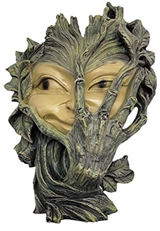 Qcwwy Visage d'arbre, Sculpture de Visage de Femme en Résine Décor d'arbre Peeping Expression Timide Statue D'elfe Visage d'arbre Sculptures Murales Mystiques Décoration de Pot de (Blanc)