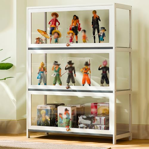 Vitrinenschrank Vitrine mit AcryltüR, Sammlervitrine Stehend Standvitrine Glasvitrine, Curio-SchräNke, Eckvitrine Glasvitrine Standvitrine, Großer Kapazität Klare Regal Vitrine Threelayers80cm