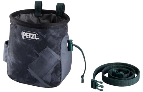 PETZL - Chalkbag SAKA - Zentralklemmung durch Kordel und Tanka, Dark Grey, doppelter Textilbürstenhalter
