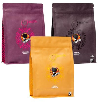 AFRO COFFEE Kaffeebohnen Probierset 3 Sorten I 3x 250g Premium Kaffee Bohnen Fairtrade I Arabica & Robusta Kaffee ganze Bohnen I Ostafrika Bohnenkaffee I Kaffee Bohnen handgepflückt & säurearm