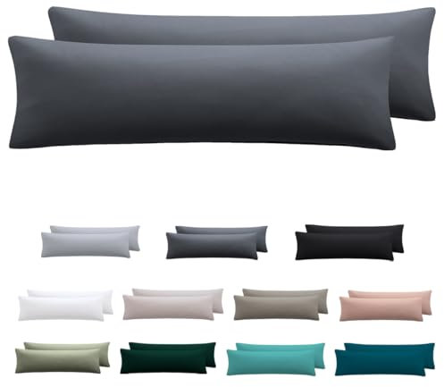 Nesture Seitenschläferkissen Bezug 40 x 145 2er Set - Kissenbezug 40x145 cm Anthrazit, 100% Mikrofaser kopfkissenbezug mit Reißverschluss, Weich und Bügelfrei
