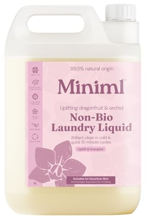 Miniml Laundry Liquid Washing Detergent 5L Refill - Natural Non Bio Pink Dragonfruit & Orchid Scented Clothes Fabric Cleaner for Machine or Delicate Hand Wash- 100% Vegan & Cruelty Free (165 Washes)