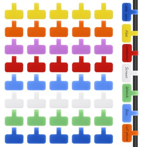 Kabeletikett 40 Stück Kabeletiketten Bunt Selbstklebend Kabeletikett Kabelbeschriftung Beschreibbar und Wiederverwendbar,Wasserdich Reißfest Kabel Etiketten für Kennzeichnung und Sortierung von Kabeln