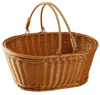 RT&BS Large Wicker Picnic Basket with Handle, Large Shopping Basket with Handle, Hand Woven Baskets, Reusable Wicker Baskets for Picnics, Shopping, Storage, Harvesting (L, Oval)