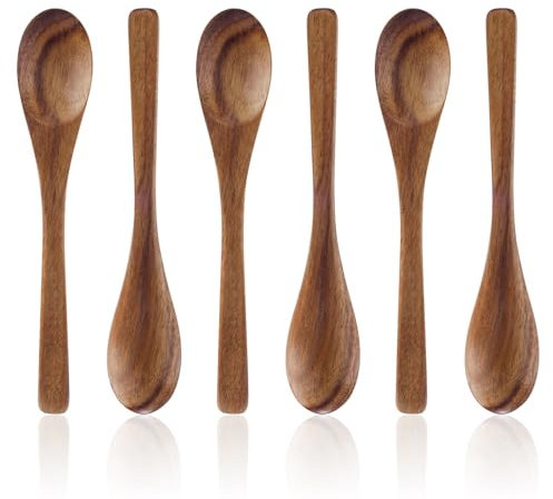 Gosknor 6pcs Petites Cuillères en Bois, 16cm Set de Cuillères à Thé pour Miel Sucre Café thé Desserts Polyvalent Accessoire Cuisine Ustensiles pour Mélanger Cuisiner Usage Quotidien
