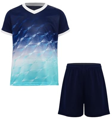 Oyolan Barn pojke set sport tröja och shorts fotboll basket träningsoverall sommar uniform fotboll, B Marinblå, 11-12 ans