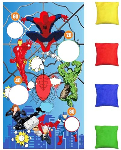 Juego Lanzamiento Para Niños, Héroes Lanzar Juego Pancarta Con Bolsas Frijol 4 Piezas, Bolsa De Frijol Sacos Juego Lanzamiento Para Familias Niños Actividades