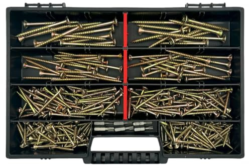 FRACKMANN Kit de vis 278 pièces – avec embouts TX, mallette d'assortiment, vis pour panneaux d'aggloméré, vis à tirant, vis de raccordement, vis Torx 4 x 30 – 6 x 70, assortiment de vis à bois pour
