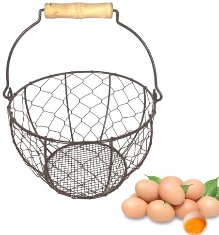 Cesta Para Huevos De Gallina,Organizador De Cocina De Hierro Estilo Vintage Con Asa | Organizador De Alimentos Para Encimera De Alambre | Para Recoger Fruta Verdura Patata Y Organizar Despensa Hogar