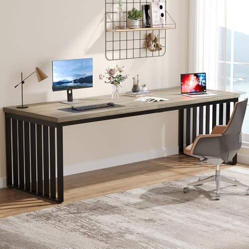 Tribesigns 180 cm scrivania, Grande scrivania per computer tavolo da ufficio con robusta struttura in metallo, postazione di lavoro per ufficio a casa scrivanie, tavolo da conferenza (Grigio)