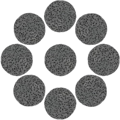 PONABEADIY 1 scatola Da 24 pezzi di Perline di Pietra Lavica Naturale Nera, Pietre Porose Vulcaniche, Diffusori di Oli Essenziali, Pietre Preziose Piatte e Rotonde, Perline Distanziatrici Non Cerate p