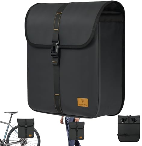 Alaoo 1 st bakre sidoväskor för cykel, cykelväska för bagagehållare, expanderbar upp till 24 L, vattentät, unisex, lämplig för cykling, resor och pendling, svart