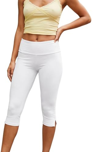 Loalirando Pantacourt Femme Slim, Legging Capri de Yoga et Fitness, Taille Haute Repliable