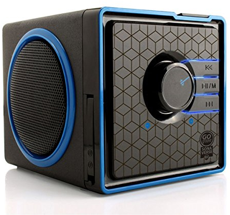 GOgroove SonaVERSE BX Portable Speaker with USB Music Player - Cube Speaker with USB Flash Drive MP3 Input, 3.5mm AUX Port, Playback Controls, Rechargeable 5 Hour Battery (Wired, Blue)