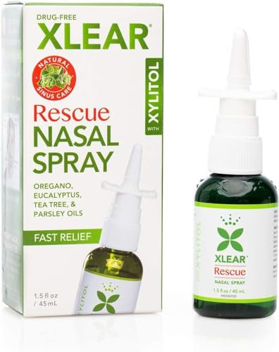 Xlear Rescue Spray Nasal Natural con Xilitol Orégano y Árbol de Té 44 ml – Hidratante para la Sequedad Nasal – Solución Salina Suave (Pack of 1)