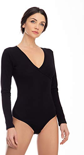 Evoni Dam body långärmad body med V-urringning för kvinnor, svart, M