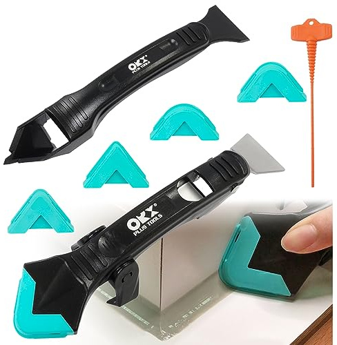 ORXPLUS Sealant Caulking Tool Kit, Finishing Tool, Grout Scraper, 5 Silicone Pads, Caulk Saver, Great for Kitchen, Bathroom, Windows, Sink Joints