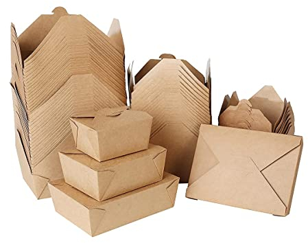 DeinPack Speise Box Take Away I Bio Speisebox mit Faltdeckel 500 ml I Pappschachtel rechteckig I braune Kraftkarton Schachtel kompostierbar I Einweg to Go Boxen 50 Stück