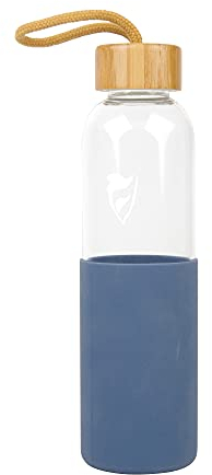Birambeau - Bouteille en Verre - 550mL - Bouteille d’Eau en Verre - Gourde Réutilisable - Housse en Silicone Bleu