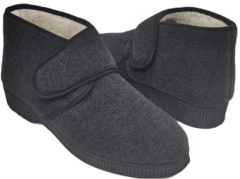 Antica Pantofoleria Ciabatte Uomo Invernali, Calde Pantofole Casa Imbottite con Pelliccia, Pantofola con Strappo per Anziani, Diabetici e Piedi Delicati, Qualità Made in Italy (Nero, numeric_42)