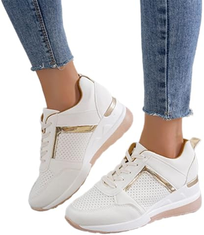 Oculto Tacón Alto Cuña Zapatillas para Mujer - Moda Plataforma Encaje Ligero Zapatos Señoras - La Mejor Elección Transpirable Tenis para Uso Diario (Color: White, Size: 39.5 EU)