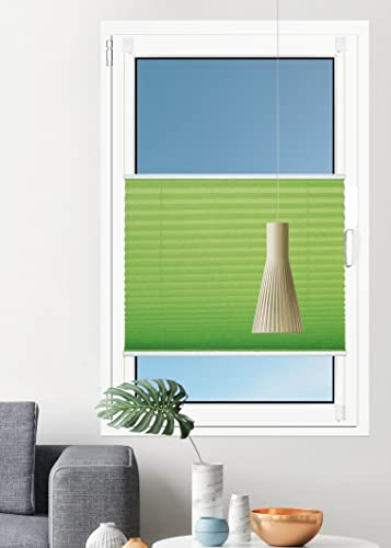 Deco4Me Premium Plissee ohne Bohren (Grün, 90 x 130 cm) - Blickdicht, ohne Verdunkelung, mit Klemmfix Halterung zum Kleben & Klemmen - Sichtschutz Rollo für Fenster