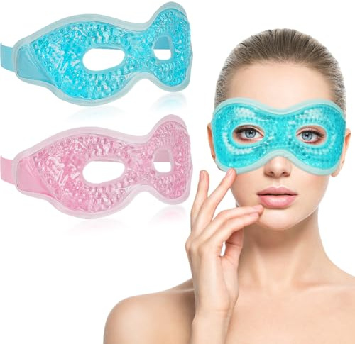 ACWOO Maschera per Occhi, Maschera Occhi Freddo Riutilizzabile, Maschera Ghiaccio Occhi a Caldo e a Freddo per Occhi Gonfi, Occhi Stanchi, Mal di Testa, Hangover, Emicrania (Rosa+Blu)