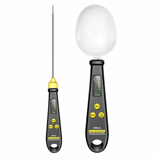 Cuillère à mesurer électronique et thermomètre à viande numérique 2 en 1, balance numérique réglable à lecture instantanée pesant 1 à 500 g pour le café, la farine, la pâtisserie, la friture