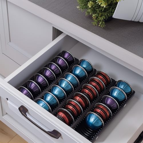 Coffee Pod Drawer Organizer for Nespress Vertuo Capsule,Coffee Capsule Storage Tray,Magnetic Connect Black-4Pack