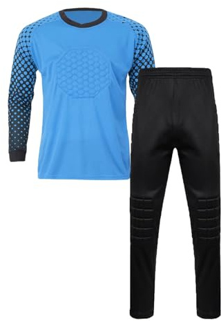 ZUYPSK Set di maglia da portiere per ragazzi da calcio e pantaloni sportivi imbottiti a maniche lunghe di protezione tuta, Blu, 140 cm