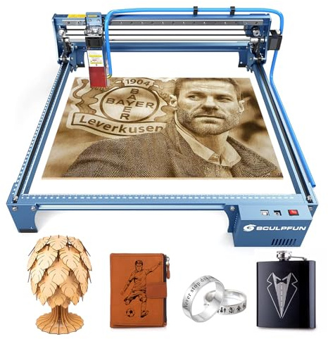 SCULPFUN S-10 10W Lasergravurmaschine für Holz/Vinyl/Metall/Leder, 0,01 mm Gravurgenauigkeit CNC Lasergravierer Laserschneider, 0,08 mm ultrafeiner Laserpunkt
