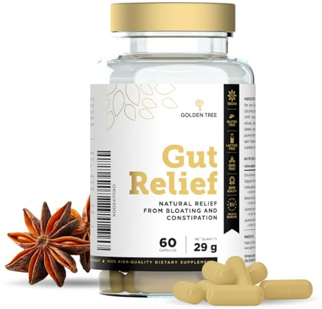 Golden Tree Gut Relief - Suplemento herbal con anís estrellado chino, raíz de regaliz y mezcla de enzimas - Quercetina y trans-resveratrol - 60 cápsulas vegetales