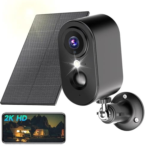 PESAIR 2K Caméra Surveillance WiFi Exterieure sans Fil Batterie - Camera Surveillance WiFi avec Panneau Solaire, Vision Nocturne Couleur, Extérieure/Intérieure, PIR Détection Mouvement, IP66, Noir