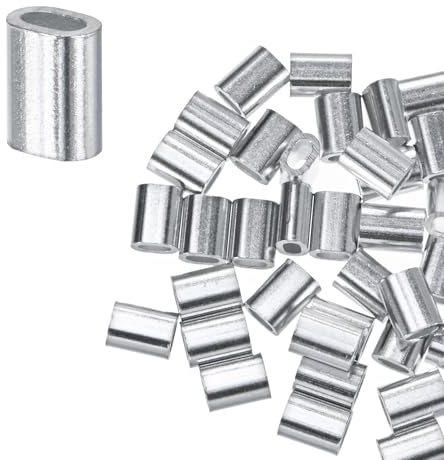 M METERXITY 50-Pack Aluminum Crimping Loop Sleeves, 1.2mm 3/64 Single Round Barrel Wire Rope Sleeves Cable Ferrule for Wire Rope/Cables Crimping Loop Sleeve