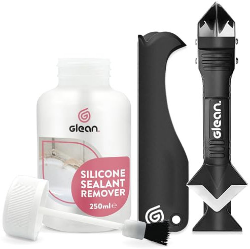GLEAN Silicone Removal Gel & Sealant Remover Kit | 250ml | 10Pc Grout Tool Set | 3-in-1 Caulk Finishing & Sealant Removal Tool | Silicone For Bathroom Remover Kit