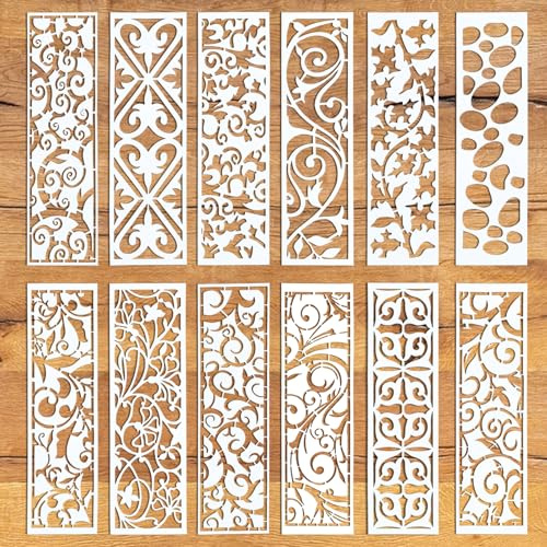 AOZUO Lot de 12 pochoirs de peinture réutilisables en plastique pour bois, toile, papier, tissu, décoration d'intérieur