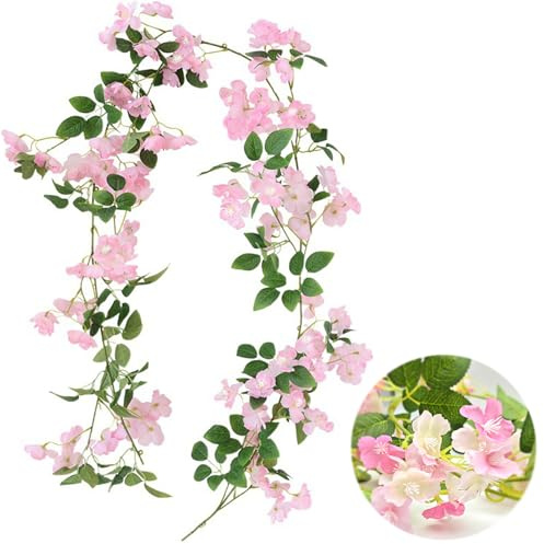 FOSDICK 175cm Guirnalda de Flores Artificiales Cerezo Decoracion, Guirnalda de Flores de Cerezo Guirnalda Flores Falsas Enredadera para Decoración Boda Jardín Balcón Exterior Interior