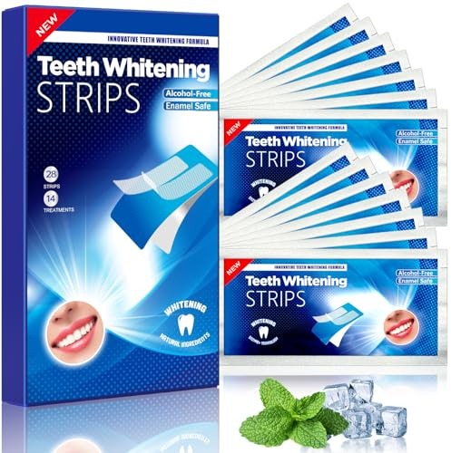 Blanchiment Dentaire, Bandes Blanchissantes Dents - 28 Bandes 14 Ensembles Kits Blanchiment Dentaire Antidérapantes, Sans Sensibilité, Sans Danger pour l'Émail, Aide à Eliminer Café, Soda, vin Tache