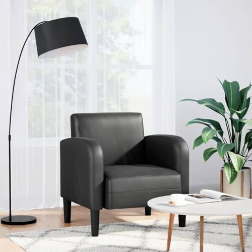 QZZCED Sillón con reposabrazos Cuero sintética Negro Sillón de Cuero Sintético con Soporte y Estructura Resistente para Sala 54 cm