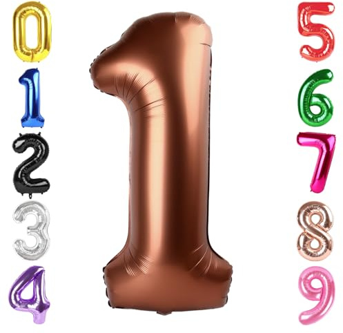 40 Inch Brown Number 1 Balloon Birthday Party Decorations for Men & Women
